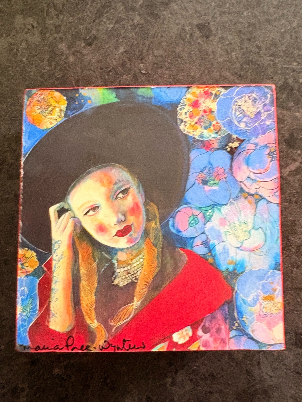 Authentic Maria Pace-Wynters "The Overthinker" 4x4 Hand-Embellished Art Block